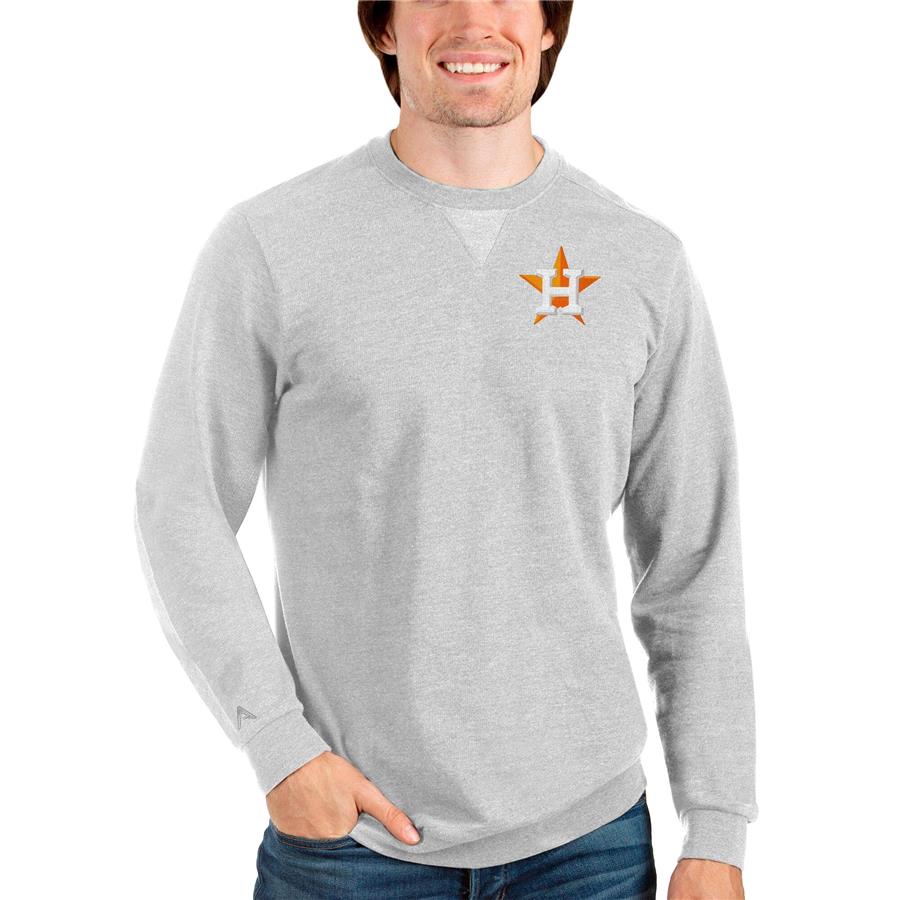Houston Astros Antigua Reward Crewneck Pullover Sweatshirt - Heathered Gray