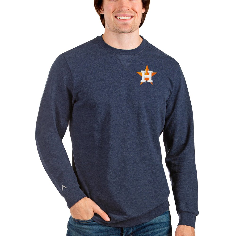 Houston Astros Antigua Reward Crewneck Pullover Sweatshirt - Heathered Navy
