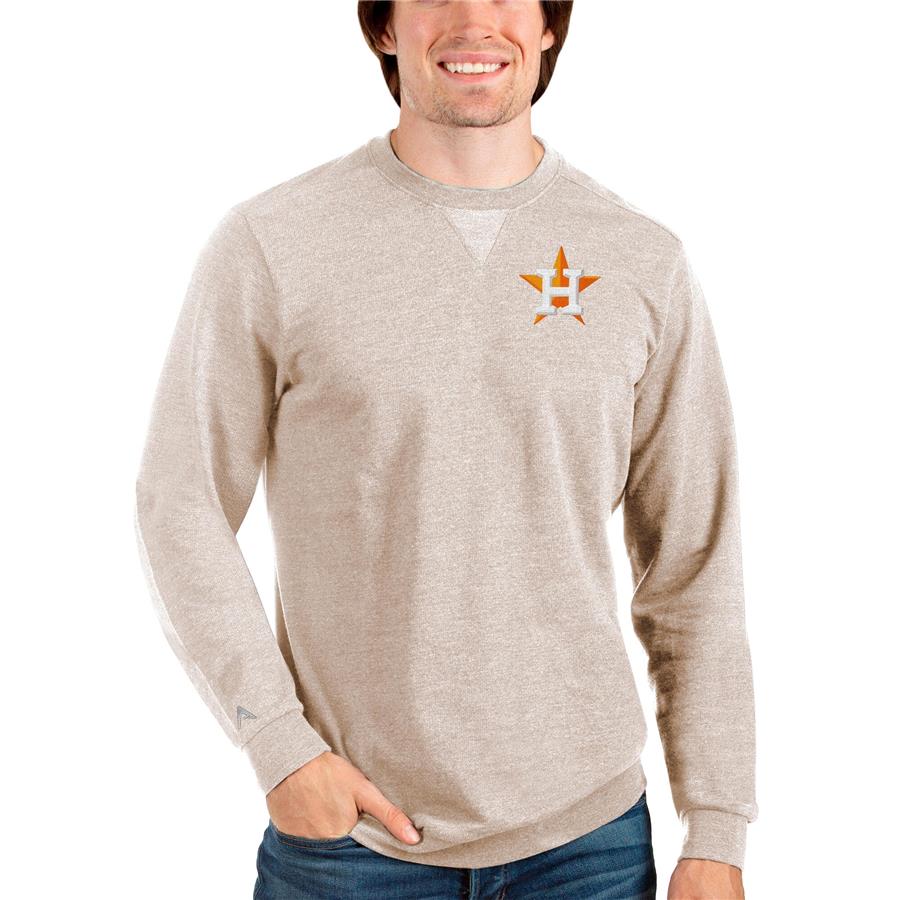 Houston Astros Antigua Reward Crewneck Pullover Sweatshirt - Oatmeal