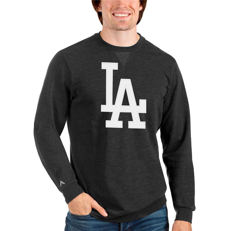 Los Angeles Dodgers Antigua Team Logo Reward Crewneck Pullover Sweatshirt - Heathered Black