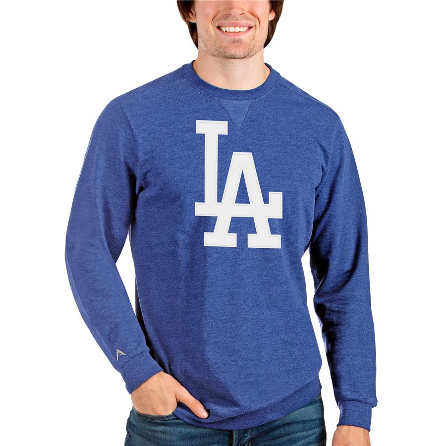 Los Angeles Dodgers Antigua Team Logo Reward Crewneck Pullover Sweatshirt - Heathered Royal