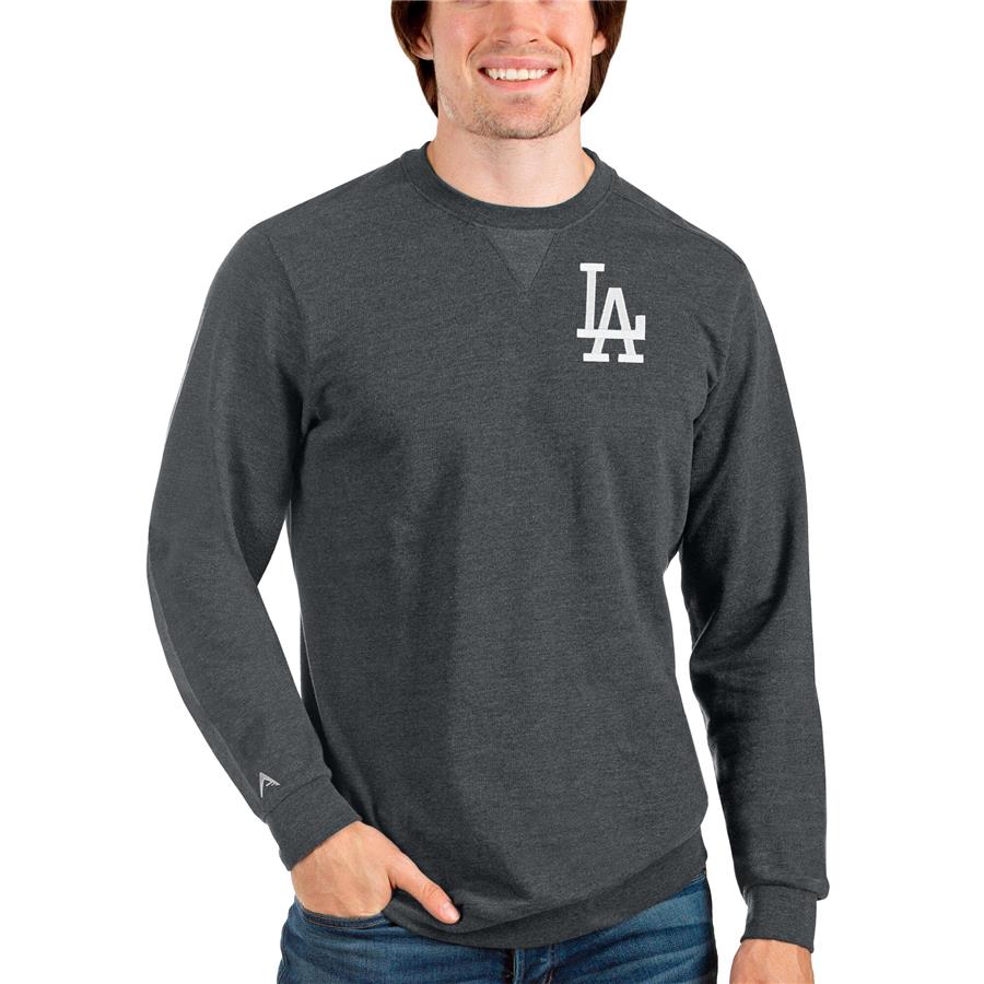 Los Angeles Dodgers Antigua Reward Crewneck Pullover Sweatshirt - Heathered Charcoal