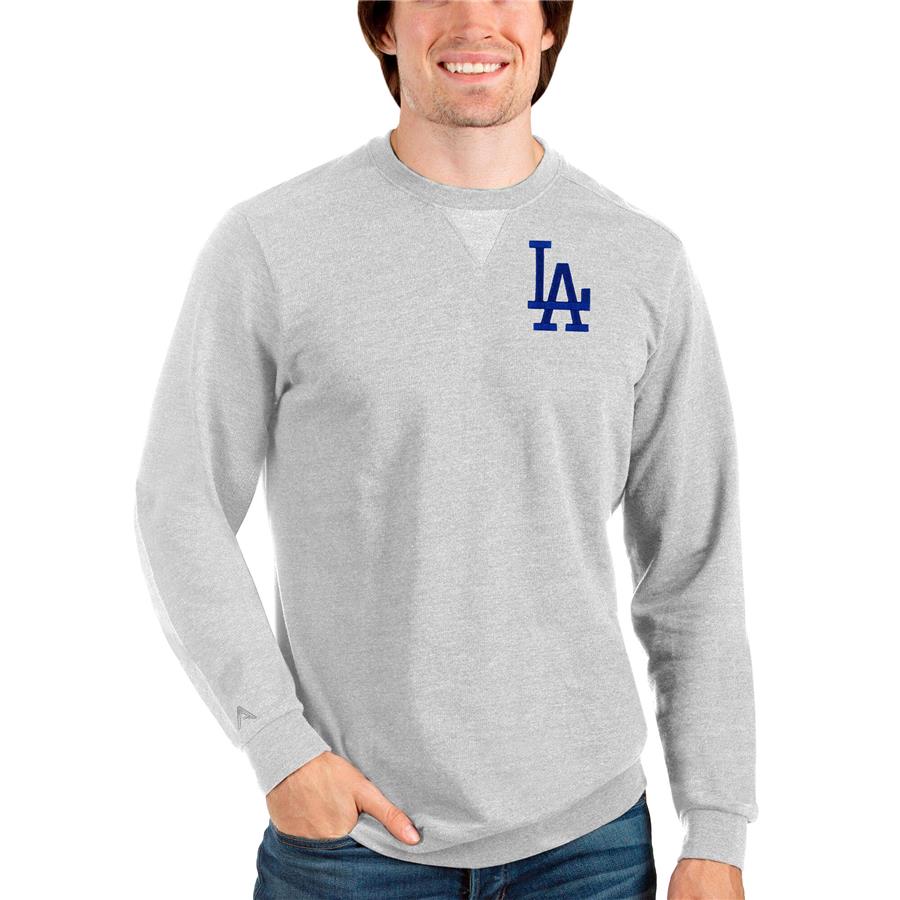 Los Angeles Dodgers Antigua Reward Crewneck Pullover Sweatshirt - Heathered Gray