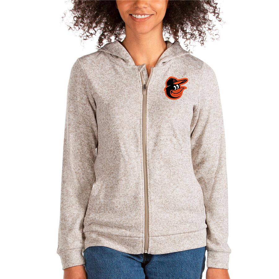 Baltimore Orioles Antigua Women's Team Absolute Full-Zip Hoodie - Oatmeal