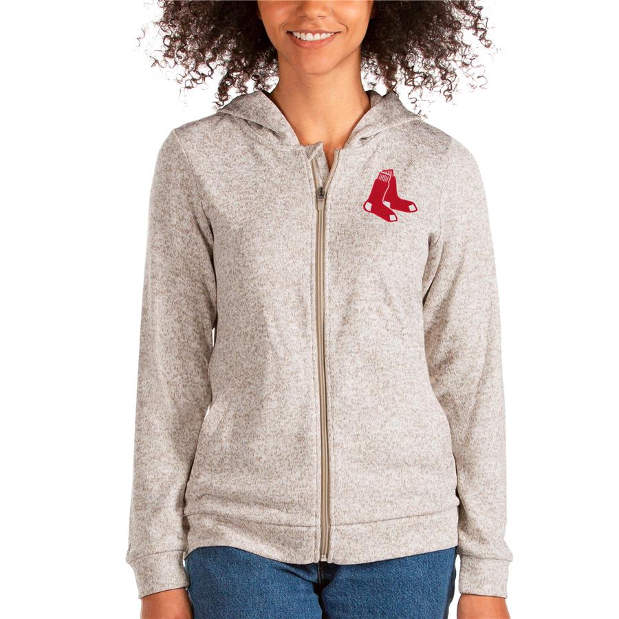 Boston Red Sox Antigua Women's Team Absolute Full-Zip Hoodie - Oatmeal