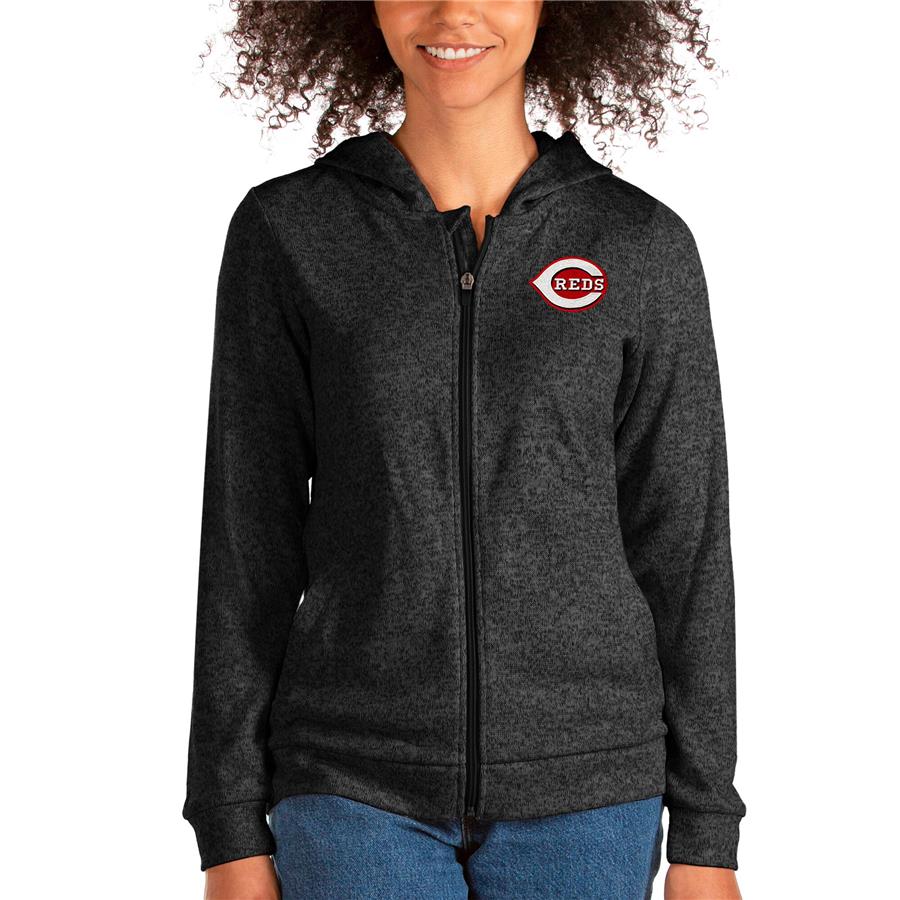 Cincinnati Reds Antigua Women's Team Absolute Full-Zip Hoodie - Heathered Black