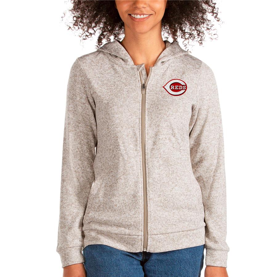 Cincinnati Reds Antigua Women's Team Absolute Full-Zip Hoodie - Oatmeal