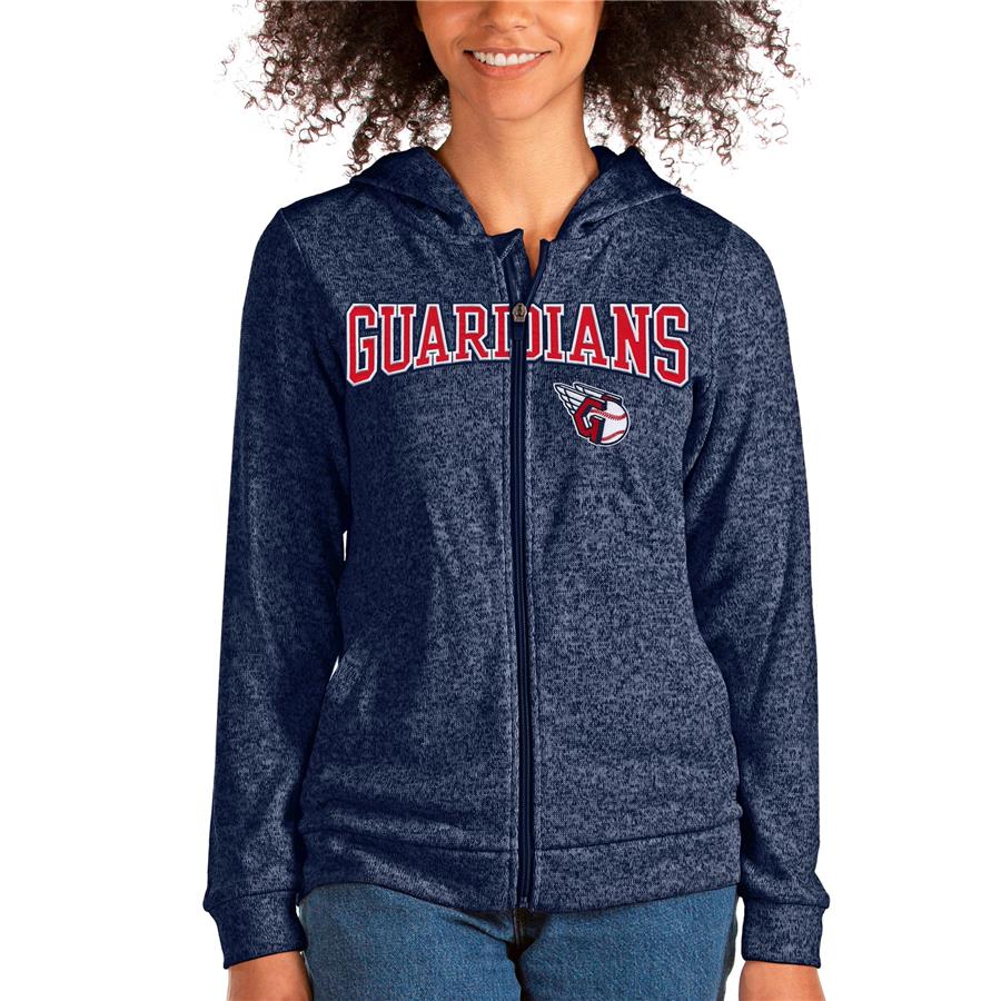 Cleveland Guardians Antigua Women's Wordmark Absolute Full-Zip Hoodie - Heathered Navy