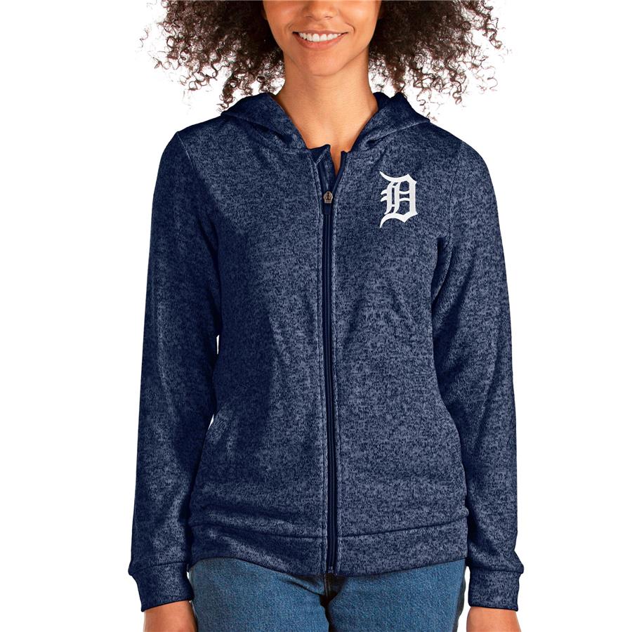 Detroit Tigers Antigua Women's Team Absolute Full-Zip Hoodie - Heathered Navy