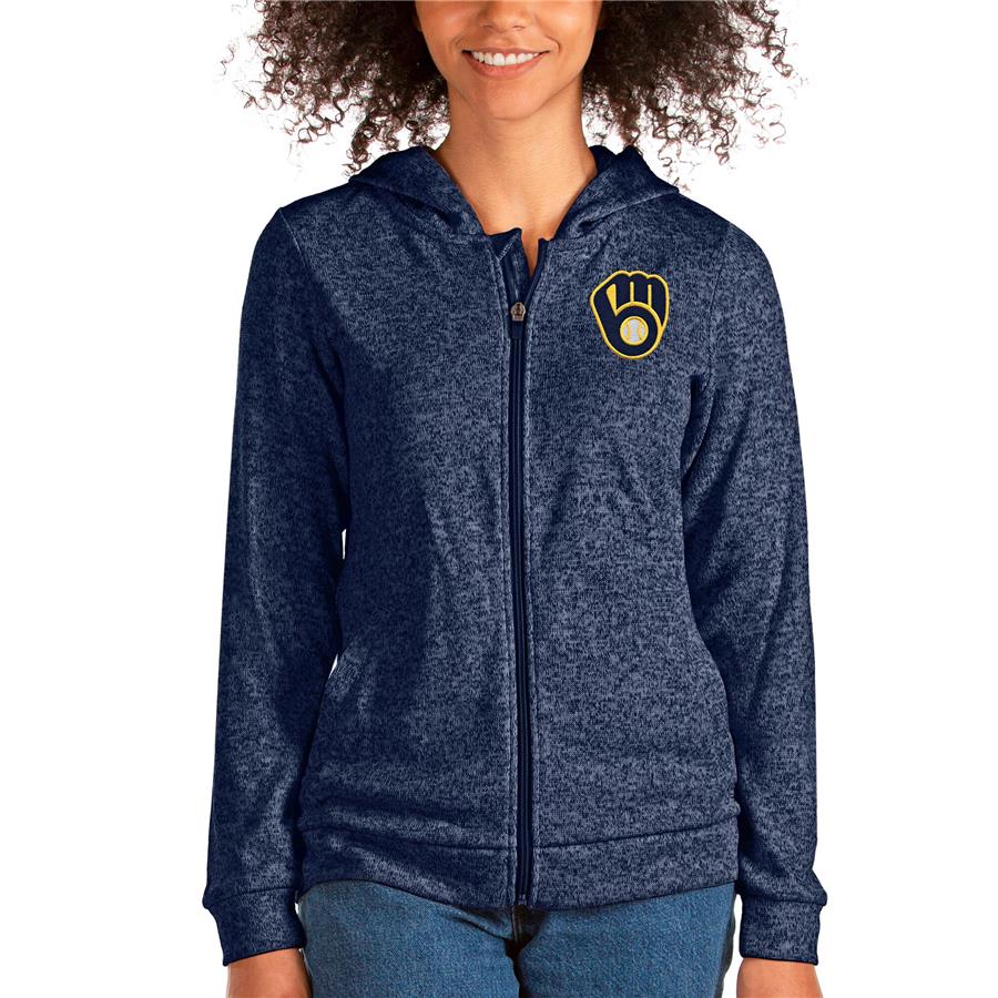 Milwaukee Brewers Antigua Women's Team Absolute Full-Zip Hoodie - Heathered Navy