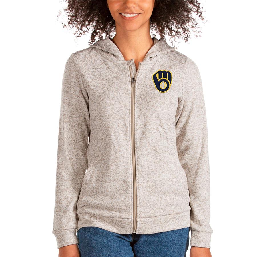 Milwaukee Brewers Antigua Women's Team Absolute Full-Zip Hoodie - Oatmeal