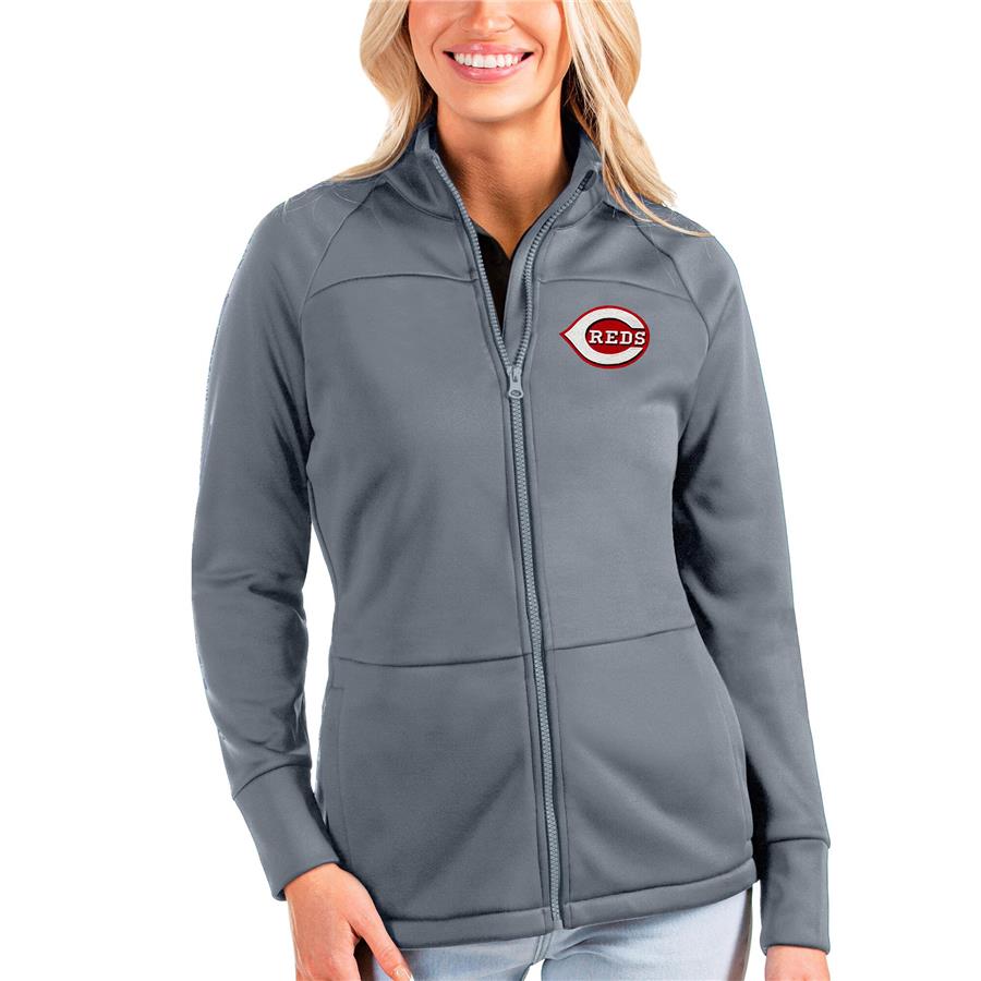 Cincinnati Reds Antigua Women's Links Full-Zip Golf Jacket - Gray