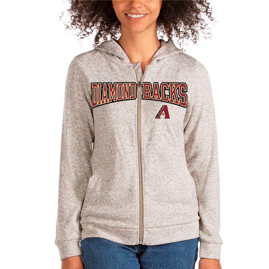 Arizona Diamondbacks Antigua Women's Wordmark Absolute Full-Zip Hoodie - Oatmeal