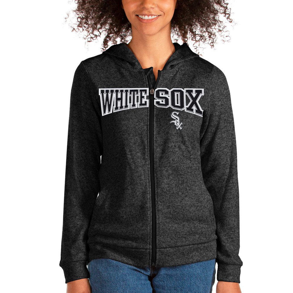 Chicago White Sox Antigua Women's Wordmark Absolute Full-Zip Hoodie - Heathered Black