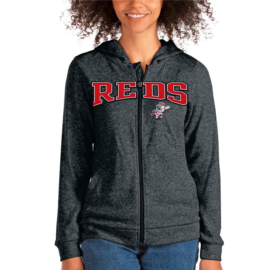 Cincinnati Reds Antigua Women's Wordmark Absolute Full-Zip Hoodie - Heathered Charcoal