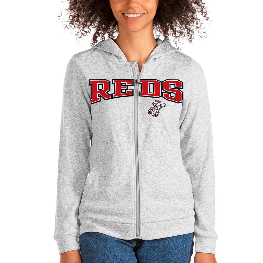 Cincinnati Reds Antigua Women's Wordmark Absolute Full-Zip Hoodie - Heathered Gray