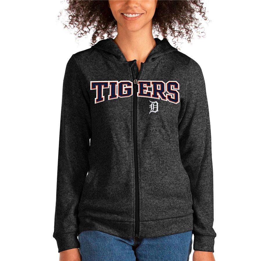 Detroit Tigers Antigua Women's Wordmark Absolute Full-Zip Hoodie - Heathered Black
