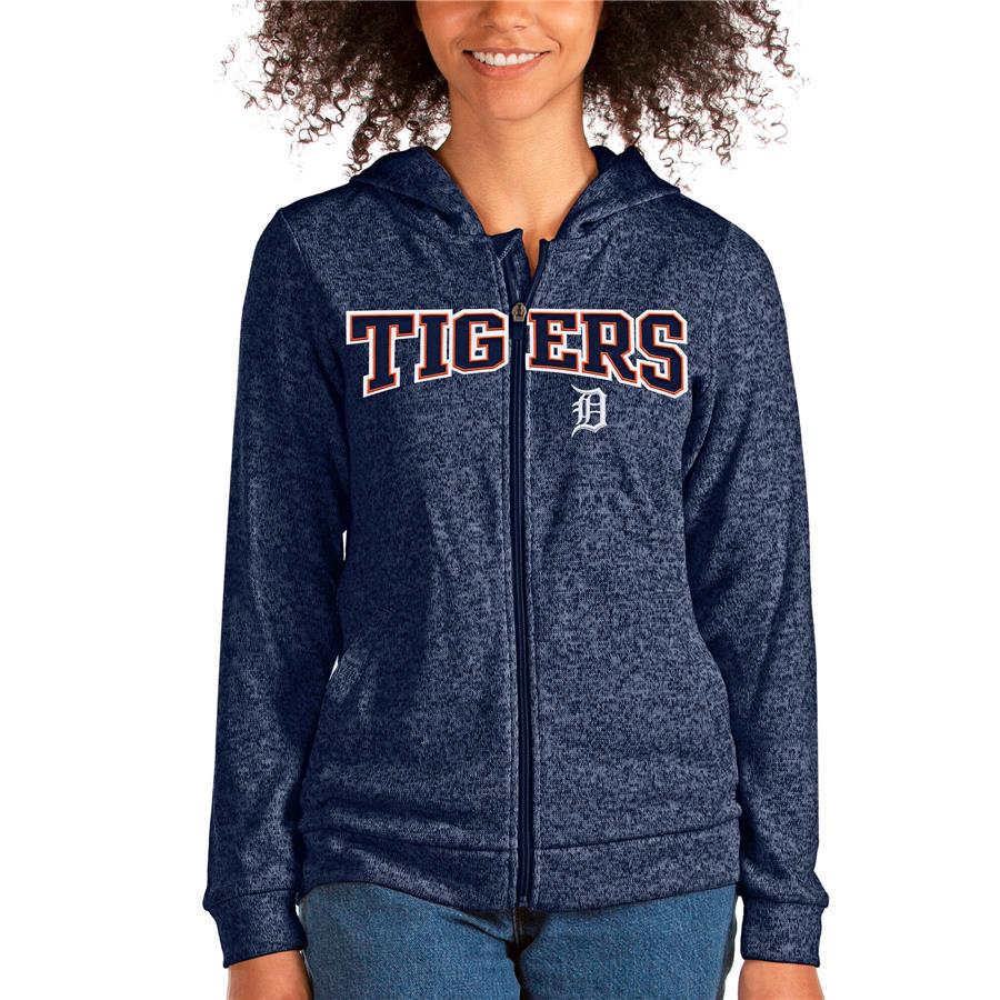 Detroit Tigers Antigua Women's Wordmark Absolute Full-Zip Hoodie - Heathered Navy