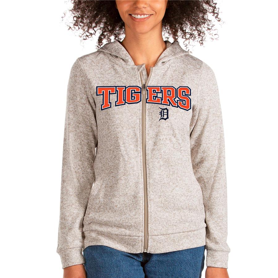 Detroit Tigers Antigua Women's Wordmark Absolute Full-Zip Hoodie - Oatmeal