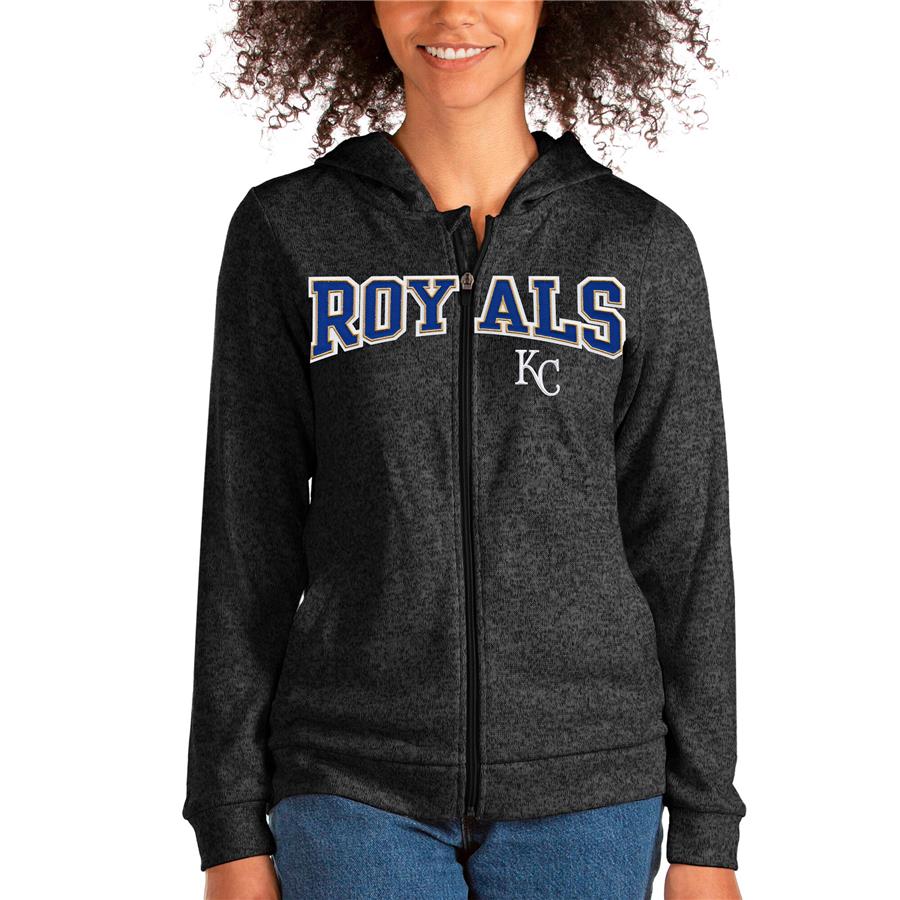 Kansas City Royals Antigua Women's Wordmark Absolute Full-Zip Hoodie - Heathered Black