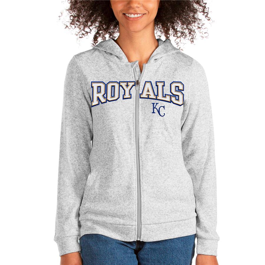 Kansas City Royals Antigua Women's Wordmark Absolute Full-Zip Hoodie - Heathered Gray
