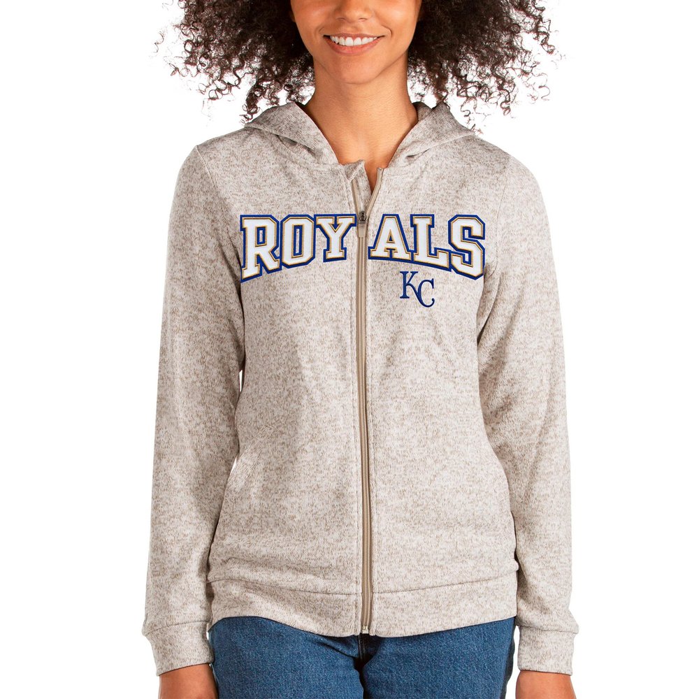Kansas City Royals Antigua Women's Wordmark Absolute Full-Zip Hoodie - Oatmeal