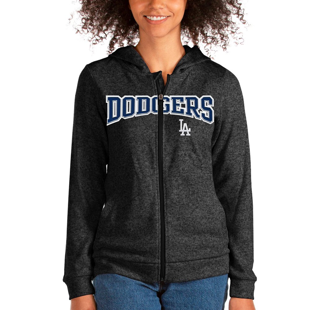 Los Angeles Dodgers Antigua Women's Wordmark Absolute Full-Zip Hoodie - Heathered Black