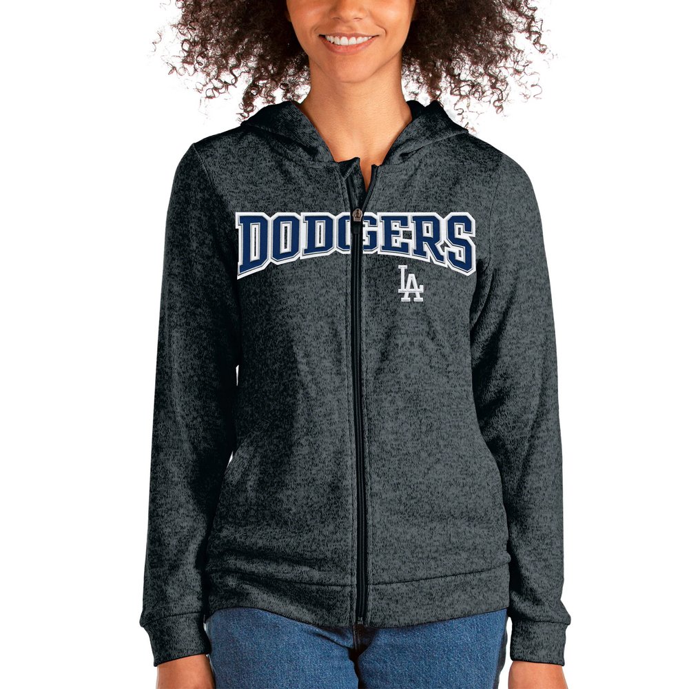 Los Angeles Dodgers Antigua Women's Wordmark Absolute Full-Zip Hoodie - Heathered Charcoal