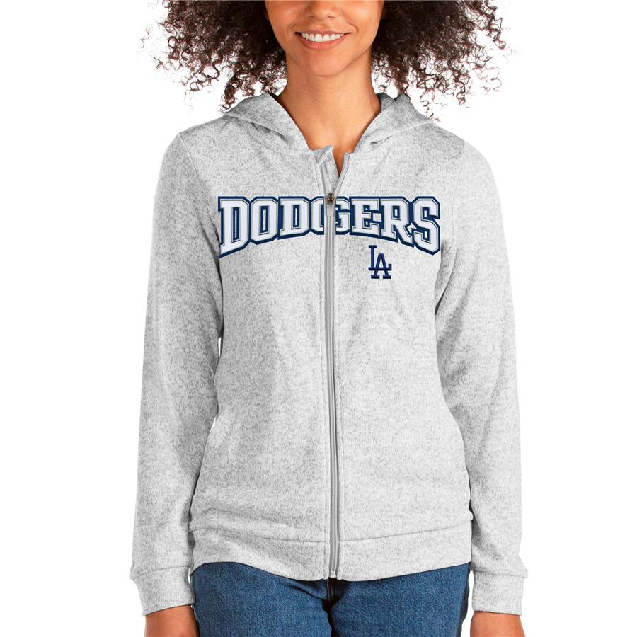 Los Angeles Dodgers Antigua Women's Wordmark Absolute Full-Zip Hoodie - Heathered Gray