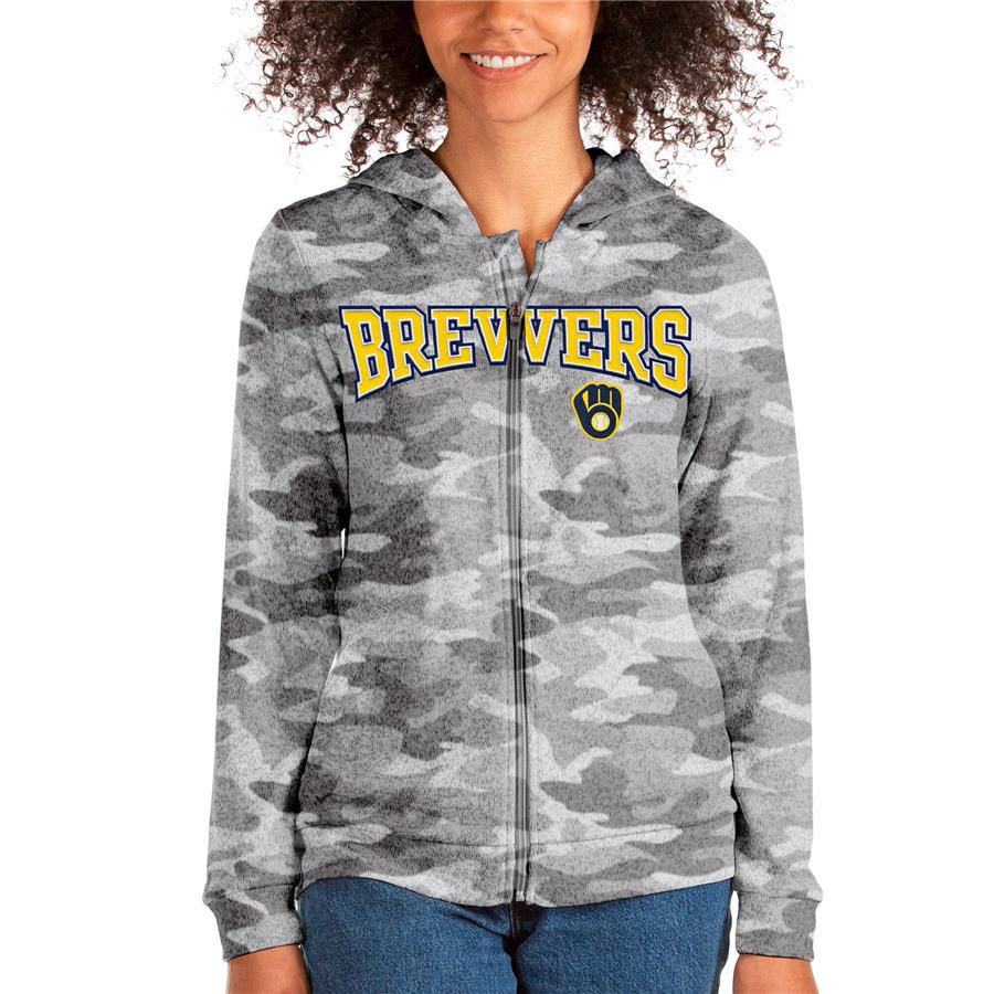 Milwaukee Brewers Antigua Women's Wordmark Absolute Full-Zip Hoodie - Camo