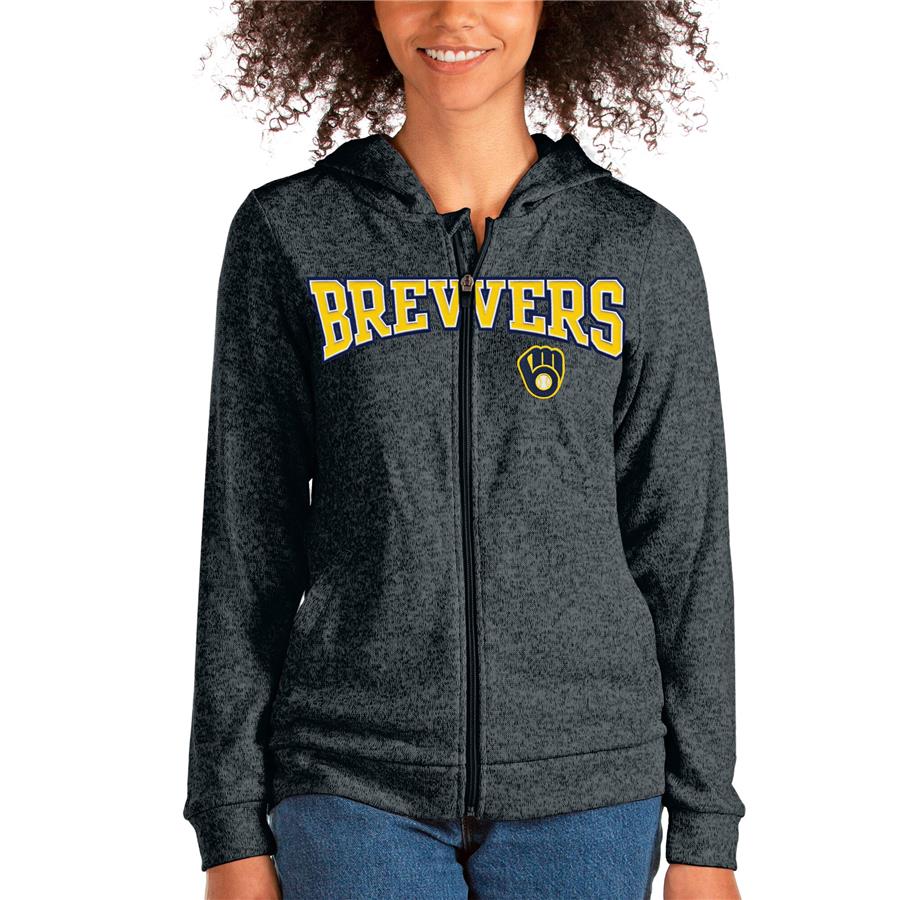 Milwaukee Brewers Antigua Women's Wordmark Absolute Full-Zip Hoodie - Heathered Charcoal
