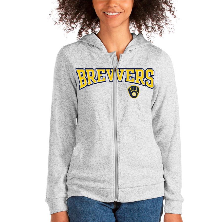 Milwaukee Brewers Antigua Women's Wordmark Absolute Full-Zip Hoodie - Heathered Gray