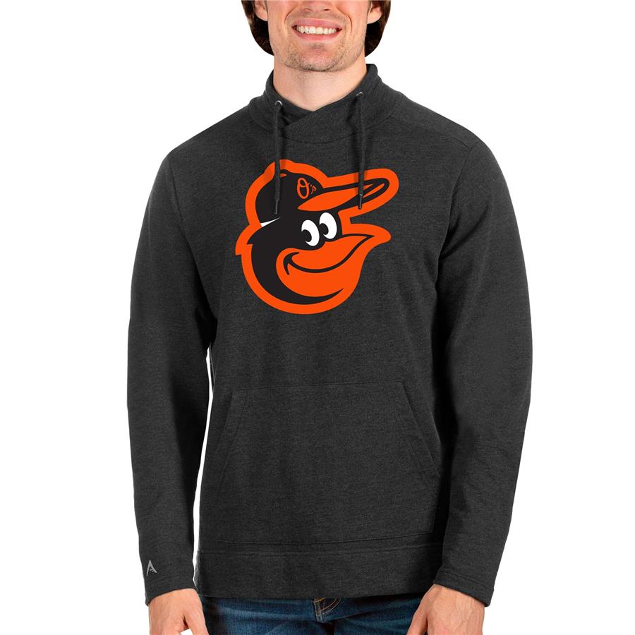 Baltimore Orioles Antigua Reward Pullover Sweatshirt - Heathered Black