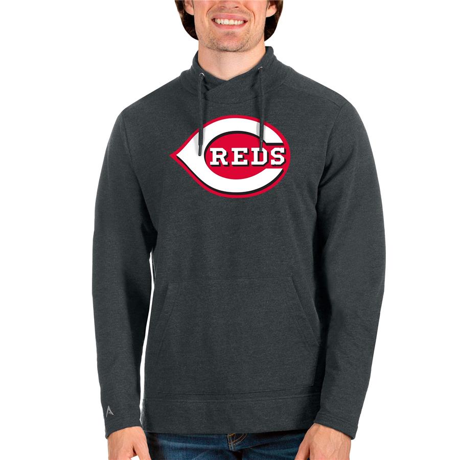 Cincinnati Reds Antigua Reward Pullover Sweatshirt - Heathered Charcoal