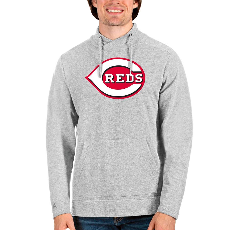 Cincinnati Reds Antigua Reward Pullover Sweatshirt - Heathered Gray