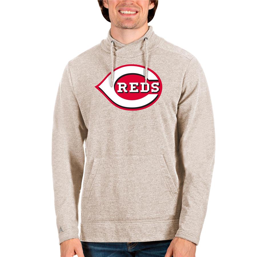 Cincinnati Reds Antigua Reward Pullover Sweatshirt - Oatmeal