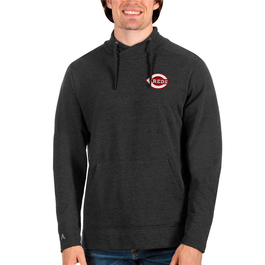 Cincinnati Reds Antigua Team Reward Pullover Sweatshirt - Heathered Black