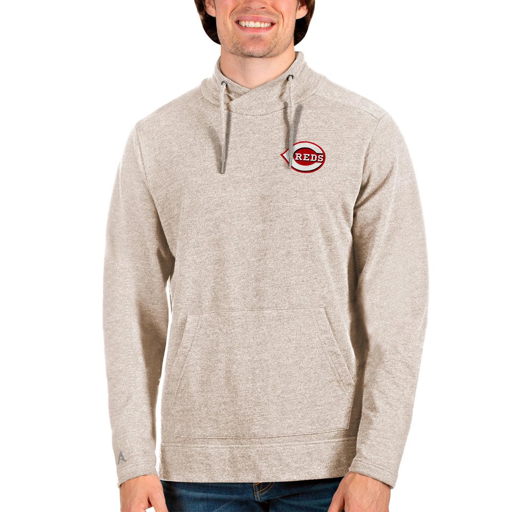 Cincinnati Reds Antigua Team Reward Pullover Sweatshirt - Oatmeal