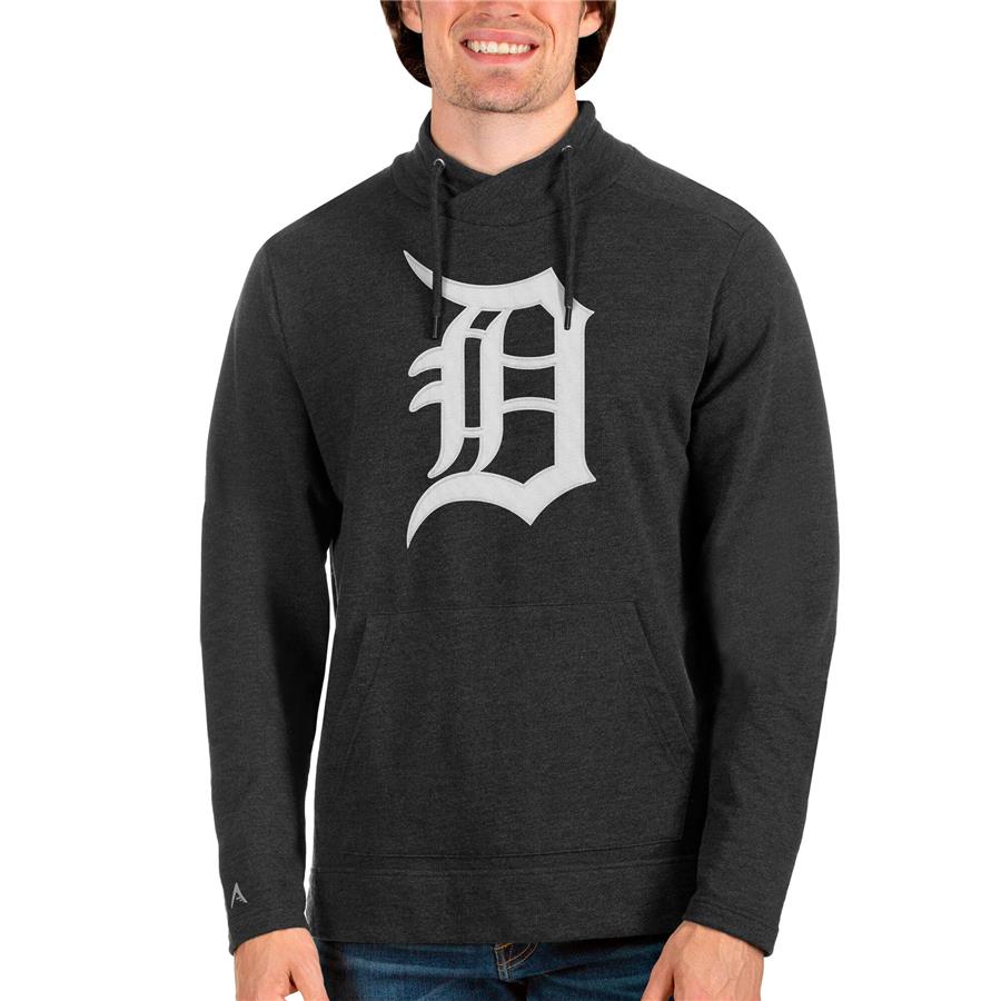Detroit Tigers Antigua Reward Pullover Sweatshirt - Heathered Black