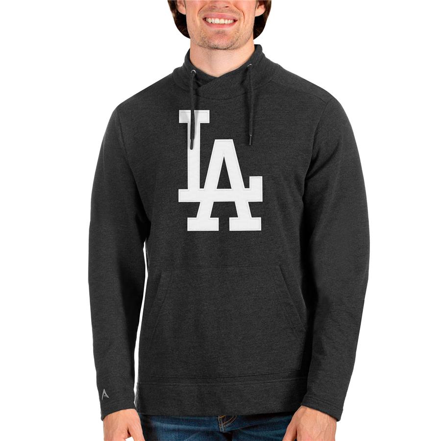 Los Angeles Dodgers Antigua Reward Pullover Sweatshirt - Heathered Black