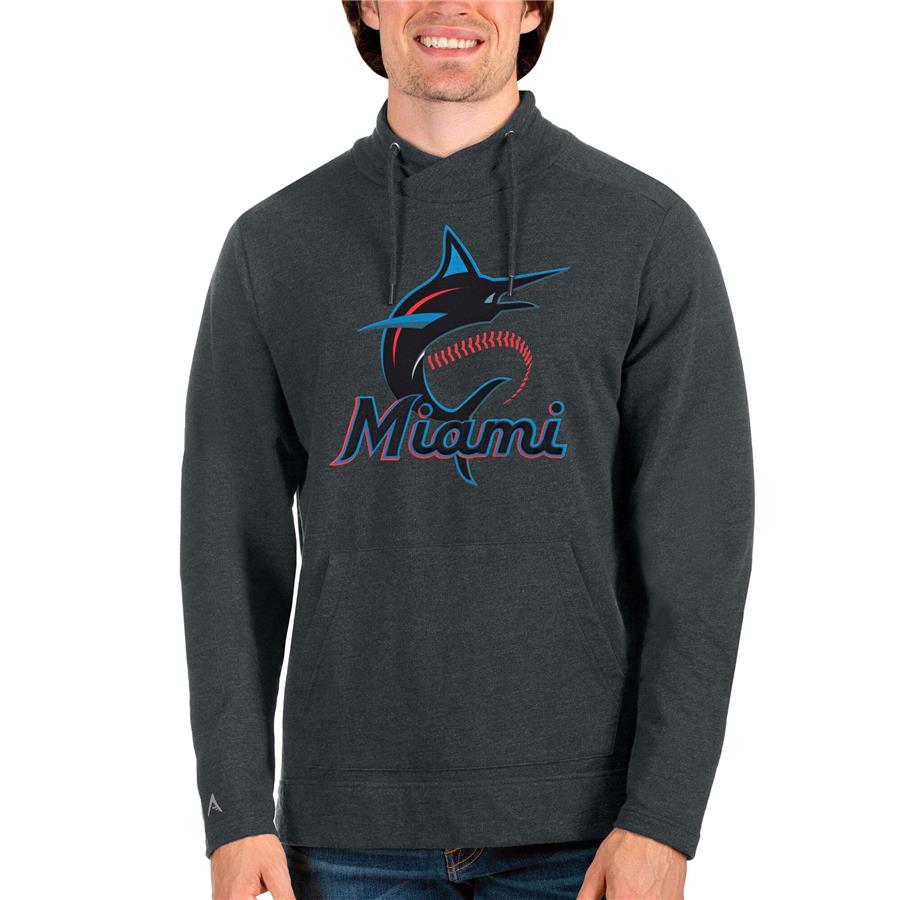 Miami Marlins Antigua Reward Pullover Sweatshirt - Heathered Charcoal