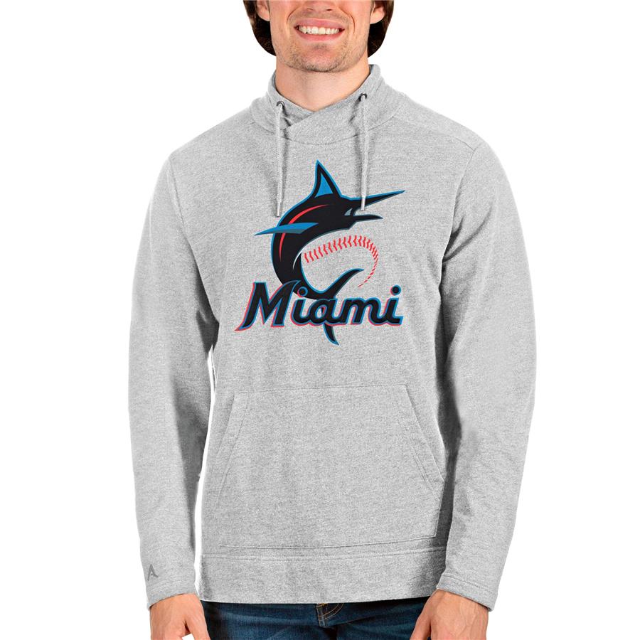 Miami Marlins Antigua Reward Pullover Sweatshirt - Heathered Gray