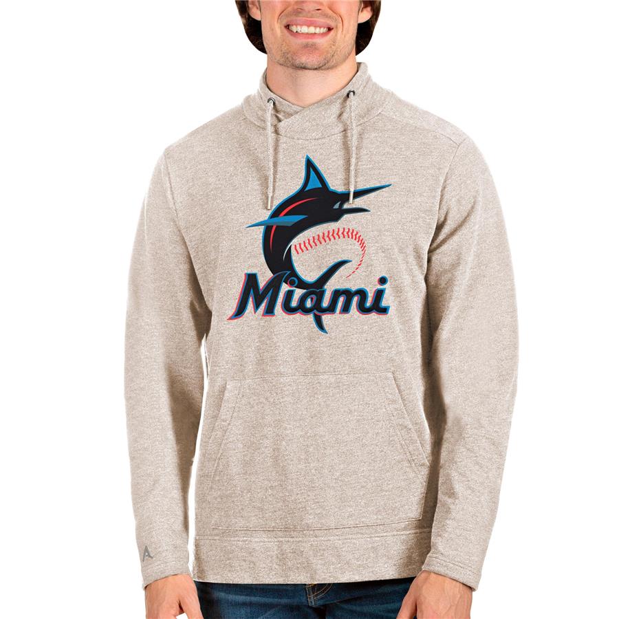 Miami Marlins Antigua Reward Pullover Sweatshirt - Oatmeal