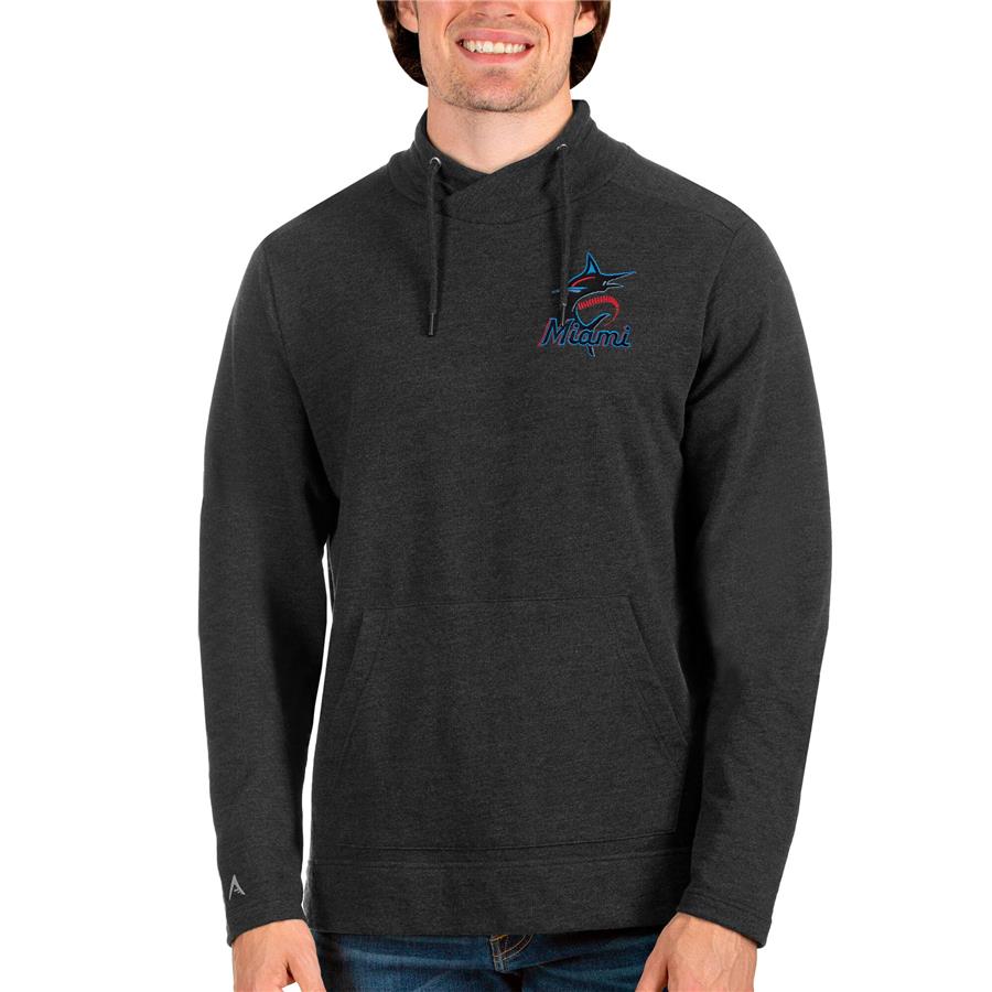 Miami Marlins Antigua Team Reward Pullover Sweatshirt - Heathered Black