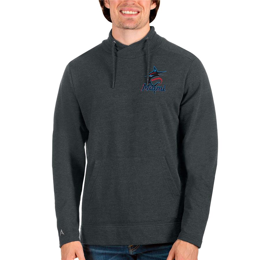 Miami Marlins Antigua Team Reward Pullover Sweatshirt - Heathered Charcoal