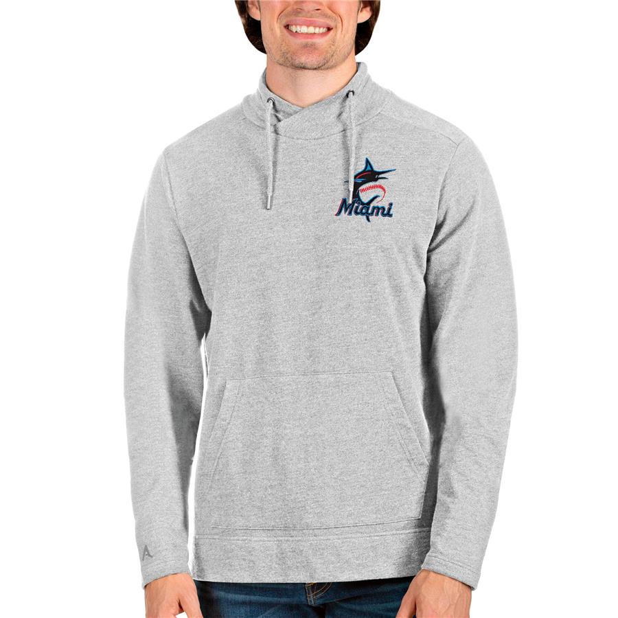 Miami Marlins Antigua Team Reward Pullover Sweatshirt - Heathered Gray