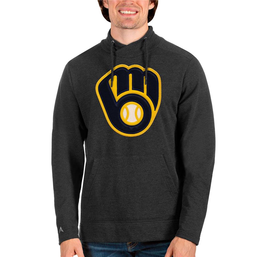 Milwaukee Brewers Antigua Reward Pullover Sweatshirt - Heathered Black