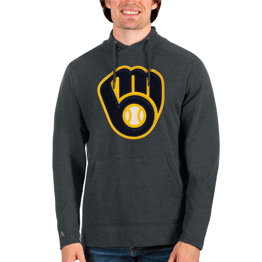 Milwaukee Brewers Antigua Reward Pullover Sweatshirt - Heathered Charcoal