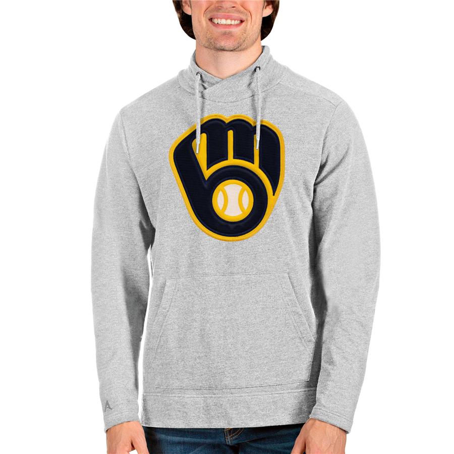 Milwaukee Brewers Antigua Reward Pullover Sweatshirt - Heathered Gray
