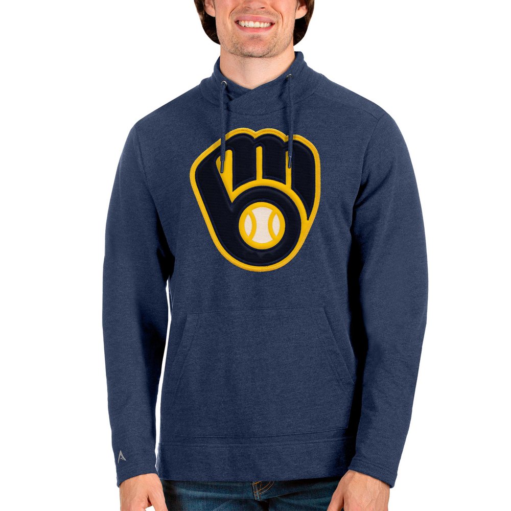Milwaukee Brewers Antigua Reward Pullover Sweatshirt - Heathered Navy